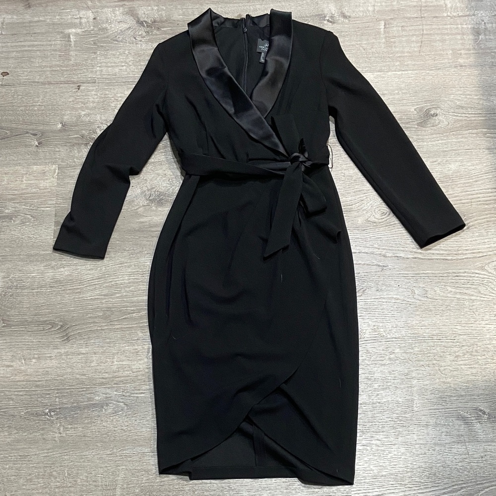 Adrianna Papell Black Satin Trim Midi Dress